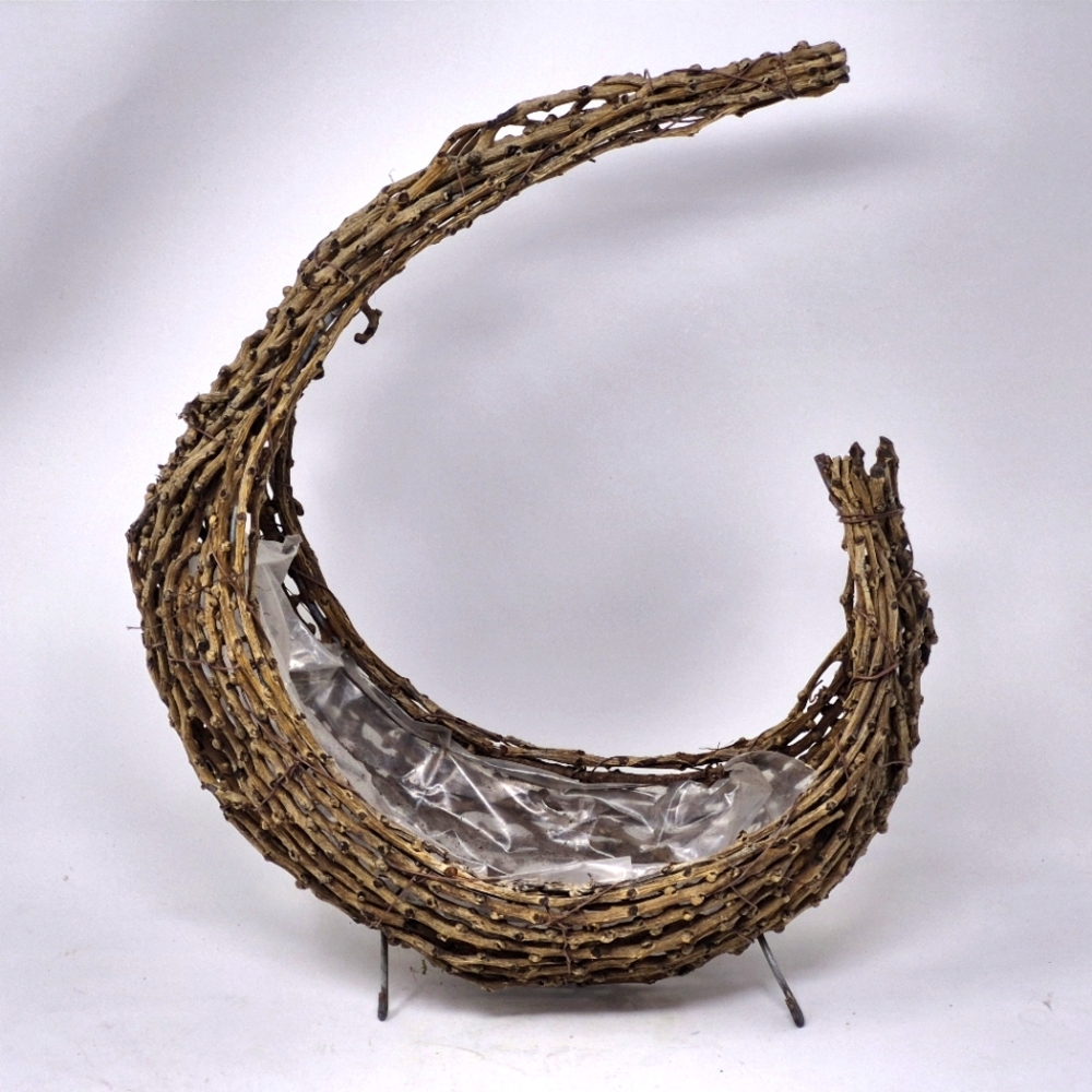 Cresent Moon Shaped Wicker Type Planter With Metal Feet